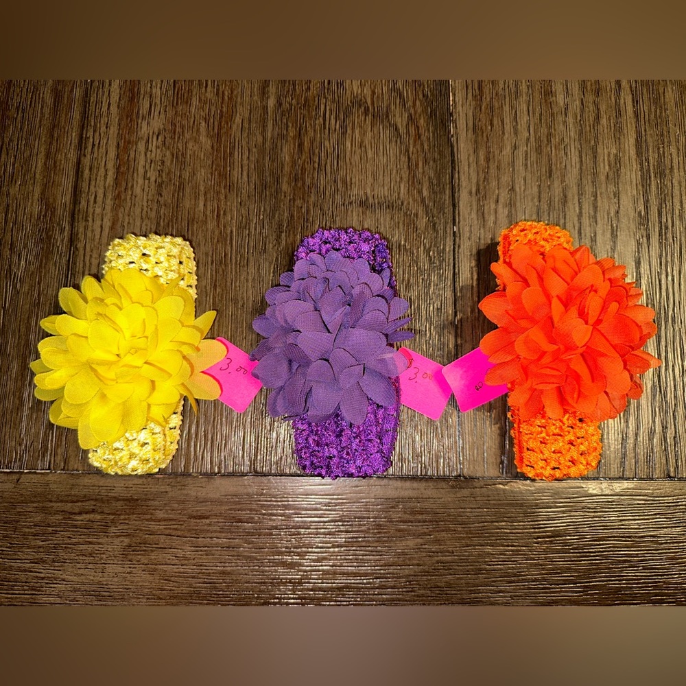NWT Handmade Flower Headbands x 3 Infant Baby Child Girl